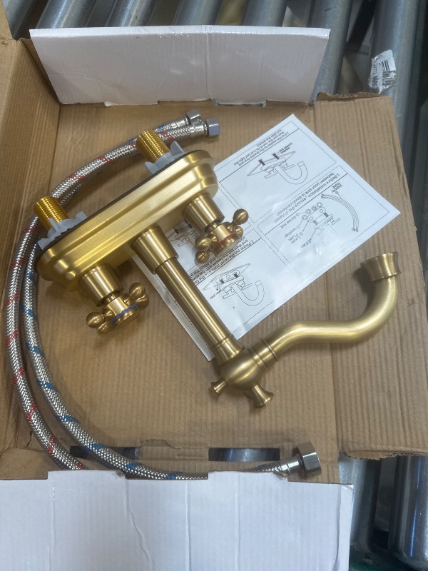 Photo 1 of Bathroom Faucet Antique Brass GGStudy 2 Handles 4 Inches Centerset RV Bathroom Vanity Faucet with Drain Assembly and Supply Hose Lavatory Faucet Mixer Double Handle Tap