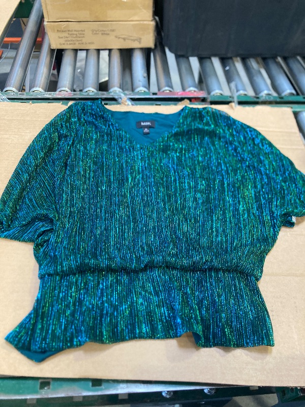 Photo 1 of Msk Women’s Metallic Blouson Split-Sleeve Blouse – Dazzling Jade, x Large