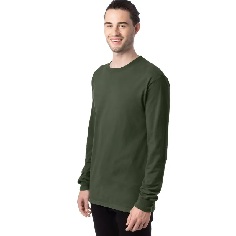 Photo 1 of Hanes Long Sleeve Cotton T-Shirt Mens Garment Dyed Tee Crewneck Cotton ( size xl ) 