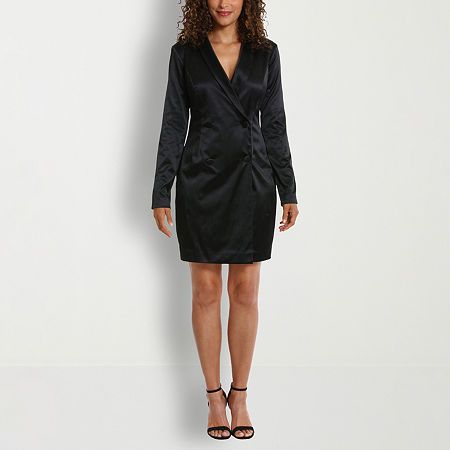Photo 1 of Clover and Sloane Satin Long Sleeve Sheath Dress, 16, Black