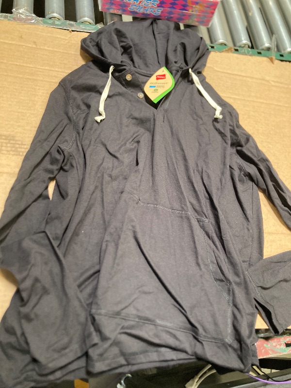 Photo 1 of Hanes Originals Men S Tri-Blend Henley Hoodie Black XL
