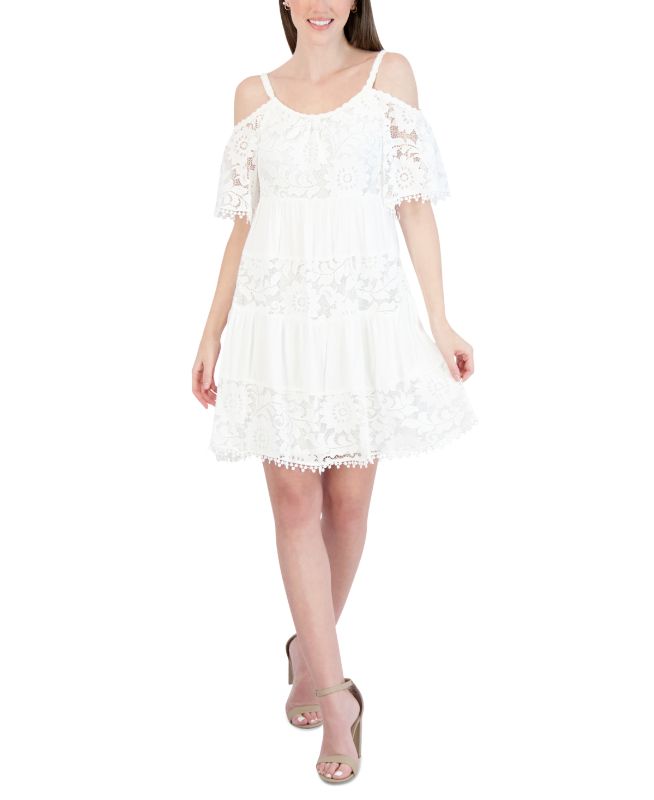 Photo 1 of Robbie Bee Women's Lace Cold-Shoulder Shift Dress - Ivory ( size 89)