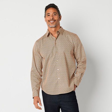 Photo 1 of Abbott Elementary Mens Cuffed Sleeve Long Sleeve Button-Down Shirt, X-large, Beige