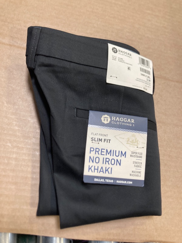 Photo 1 of Haggar Men's Premium No Iron Khaki Straight Fit & Slim Fit Flat Front Casual Pant, Solid Black, 34W x 29L