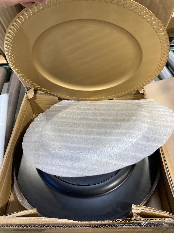 Photo 1 of Suwimut 12 Pack Plastic Gold Charger Plates, 13 Inch Reusable Round Beaded Charger Plates, Decorative Dinner Chargers Bulk Serving Plate for Wedding, Party, Catering Event, Tabletop Decor