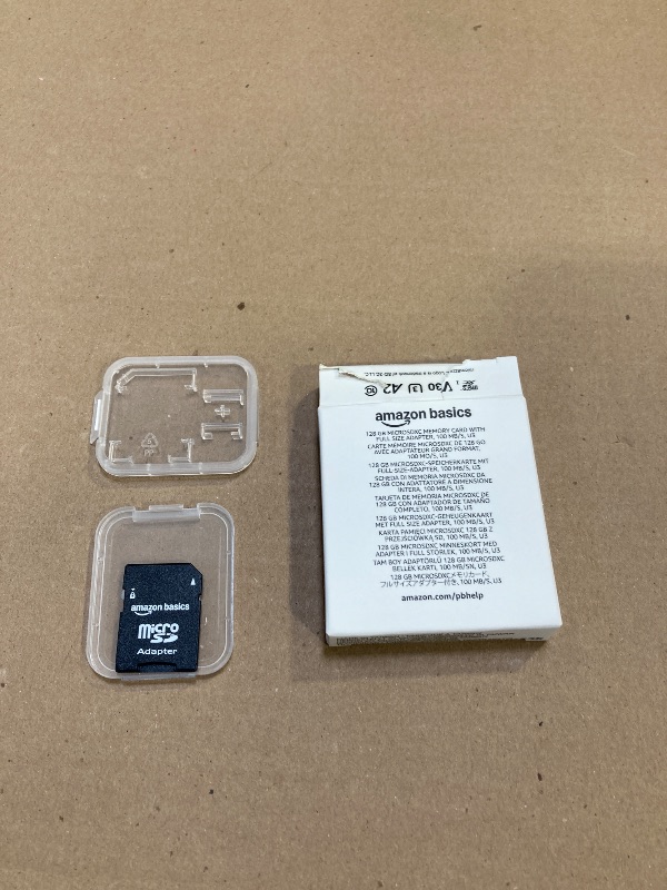 Photo 1 of Amazon Basics Micro SDXC Memory Card with Full Size Adapter, A2, U3, Read Speed up to 100 MB/s, 128 GB, Black