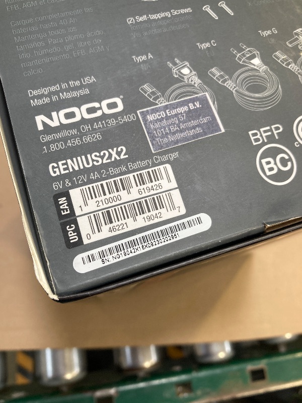 Photo 1 of NOCO GENIUS2X2, 2-Bank, 4A (2A/Bank) Smart Car Battery Charger, 6V/12V Automotive Charger, Battery Maintainer, Trickle Charger, Float Charger and Desulfator for Motorcycle, ATV and Lithium Batteries