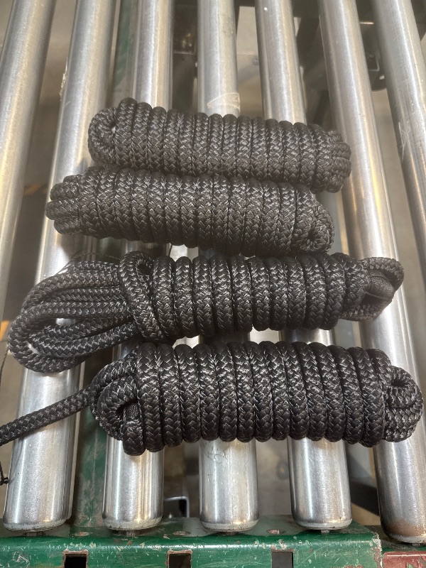 Photo 1 of J-FM TWNTHSD Boat Dock Lines 1/2" x 15' Double Braided Nylon Dock Line, Marine-Grade Dock Lines for Boats Pre-Spliced with a 12" Loop Boat Lines Dock Rope, Premium Marine Rope - Black, 4 Pack