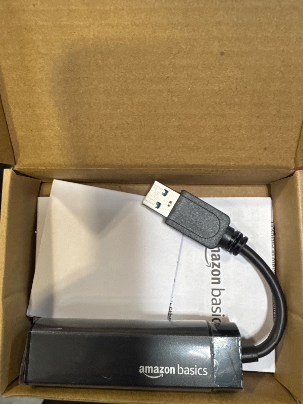 Photo 1 of Amazon Basics USB 3.0 to 10/100/1000 Gigabit Ethernet Internet Adapter, Black