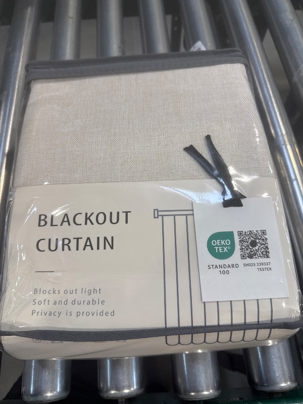 Photo 1 of 100% Blackout Shield Linen Blackout Curtains for Bedroom 96 Inches Long, Back Tab/Rod Pocket Living Room Drapes, Thermal Insulated Blackout Curtains 2 Panels Set, 50" W x 96" L,Cream