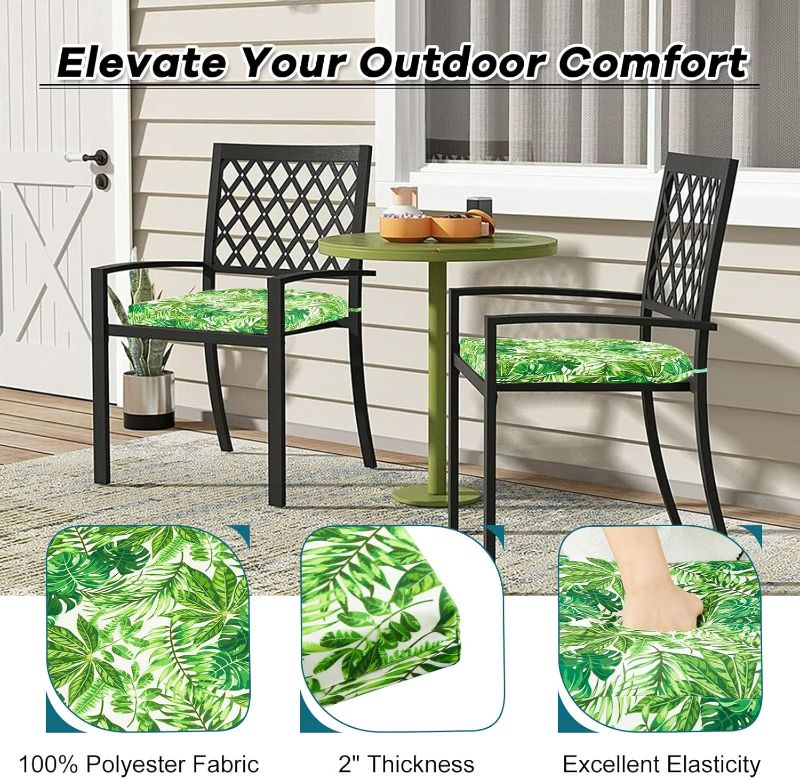 Photo 1 of Basic Beyond Outdoor Chair Cushions Set of 2, Outdoor Cushions for Patio Furniture, Water Resistant Patio Chair Cushions with 2 Ties, 17x16x2, Green Leaves