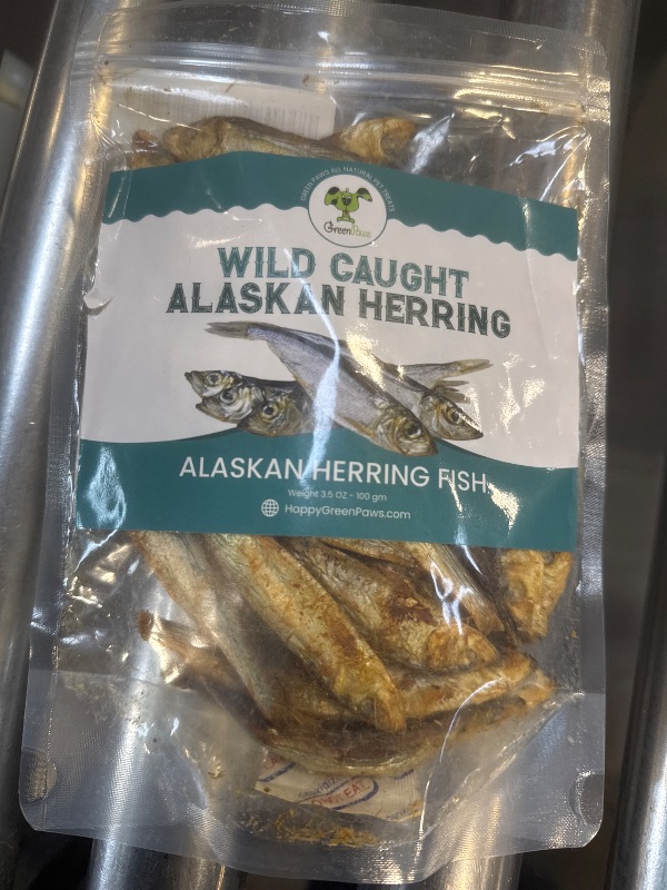Photo 1 of Green Paws Alaskan Herring Whole Fish Pet Treat - Air-Dried, Single-Ingredient for Cats & Dogs - Natural Training Treats, Dried Fish Snack, 3.5-oz Bag