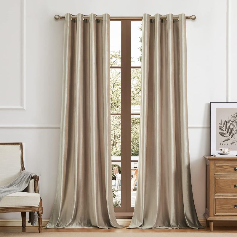 Photo 1 of BULBUL Champagne Curtains 108 inch Length- 2 Panels Velvet Living Room Beige Blackout Window Drapes Curtains Thermal Insulated Room Darkening Decor Grommet Curtains for Bedroom
