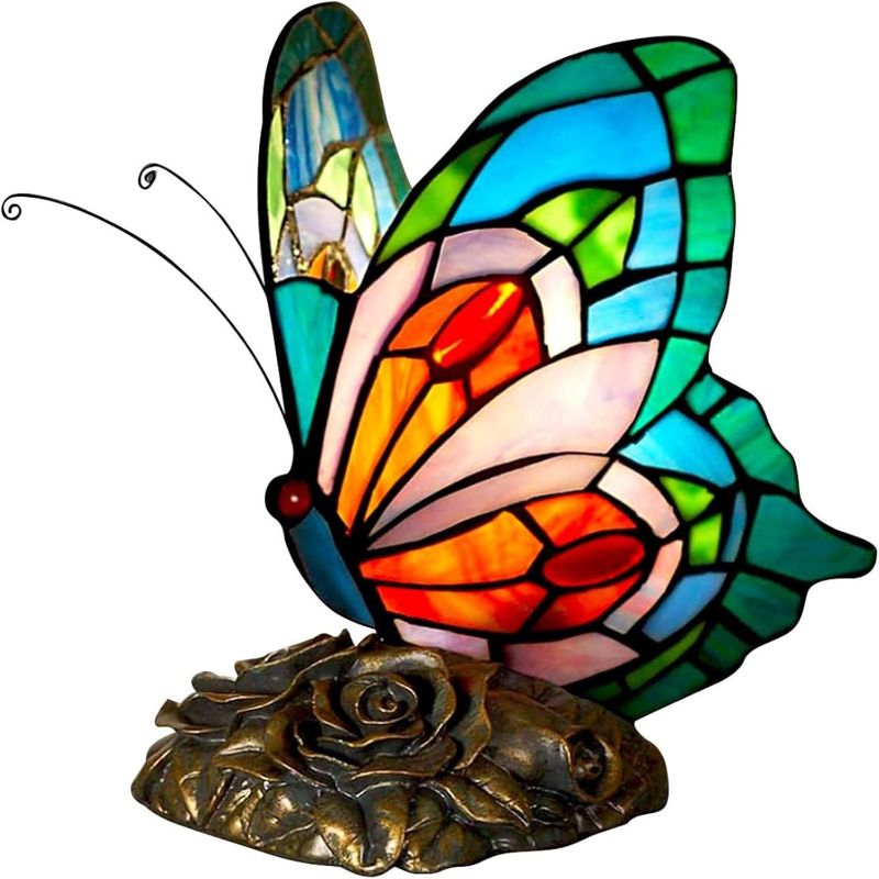 Photo 1 of FUMAT Bedside Table Lamp LED Tiffany Black White Butterfly Nightstand Table Lamps Stained Glass Shade ON Off Switch Home Office Desk Lamp Night Light Girl Grandma Mothers Day Gifts W/Gift Box