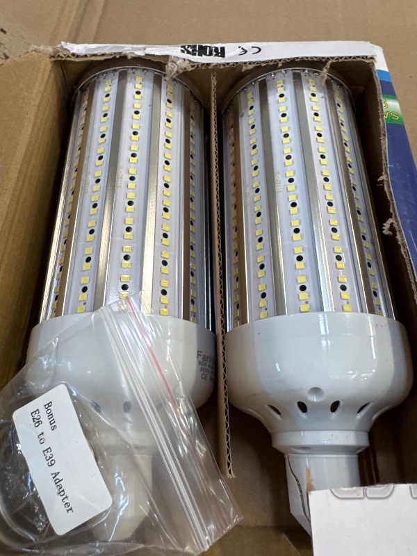 Photo 1 of FanNicoo 2 Pack 500W Equivalent LED Corn Light Bulb 5500 Lumen 6500K 60W Large Area Cool Daylight White E26/E27 Medium Base for Outdoor Indoor Garage Warehouse Factory Workshop Street Backyard