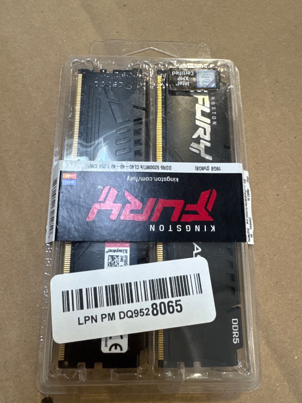 Photo 1 of Kingston FURY Beast Black 16GB 5200MT/s DDR5 CL40 XMP 3.0 Ready Computer Memory (Kit of 2) KF552C40BBK2-16