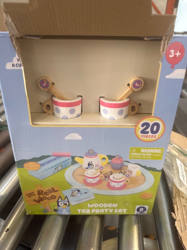 Photo 1 of Bluey Wooden Tea Party Set – 18 PC Pretend Play Set with Tray, Teapot, Tea Cups, Biscuits, Sugar Pot, Notepad & Pencil- Durable, Eco-Friendly FSC Certified Wood – Imaginative Role Play Toy for Kids 3+