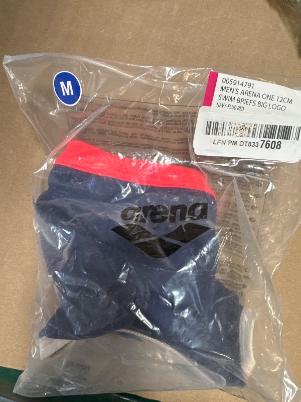Photo 1 of Arena One Men's Big Logo Swim Brief One Piece Construction MaxLife Practice Suit, Navy/Fluo Red, US Size 26