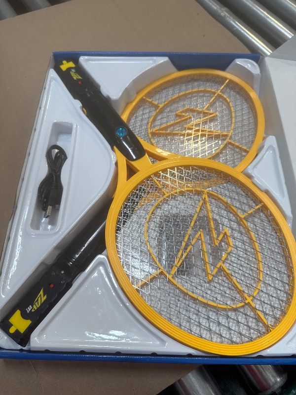 Photo 1 of ZAP iT! 4,000 Volt Electric Handheld Bug Zapper Racket - USB Rechargeable Indoor Safe Mosquito Zapper and Fly Swatter for Indoor and Outdoor Use - 2 Pack (Large, Yellow)