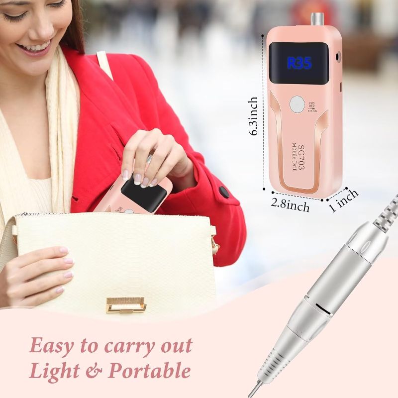 Photo 1 of Electric Nail Drill, DELIFO Portable Nail Drill Professional PedicureRechargeable 35000 RPM Nail File Machine Acrylic Nails Polishing Tools LED Display for Home Salon Manicure