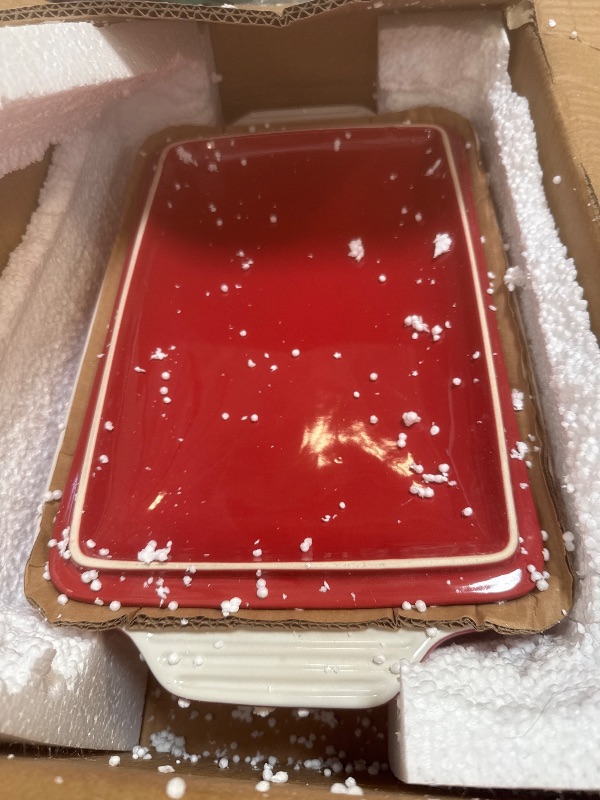 Photo 1 of KOOV Ceramic Casserole Dish with Lid, Covered Rectangular Casserole Dish Set, Lasagna Pans with Lid for Cooking, Baking dish With Lid for Dinner, Kitchen, 9 x 13 Inches, Gradient Series (Gradient Red)