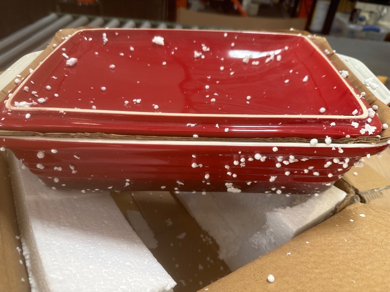 Photo 1 of KOOV Ceramic Casserole Dish with Lid, Covered Rectangular Casserole Dish Set, Lasagna Pans with Lid for Cooking, Baking dish With Lid for Dinner, Kitchen, 9 x 13 Inches, Gradient Series (Gradient Red)