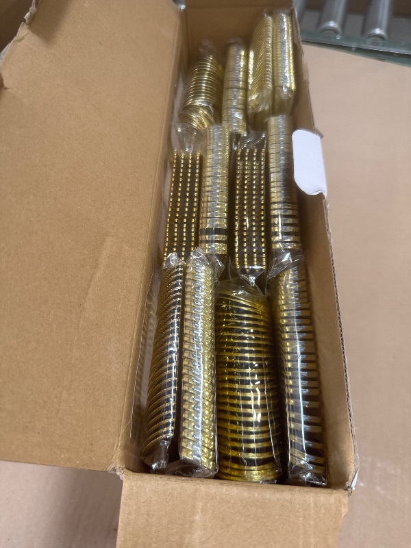 Photo 1 of N9R 300PCS Gold Plastic Silverware, Heavy Duty Gold Plastic Cutlery Set Disposable Flatware Dinnerware, 100 Forks, 100 Spoons, 100 Knives, Perfect for Party, Weeding and Daily Use
