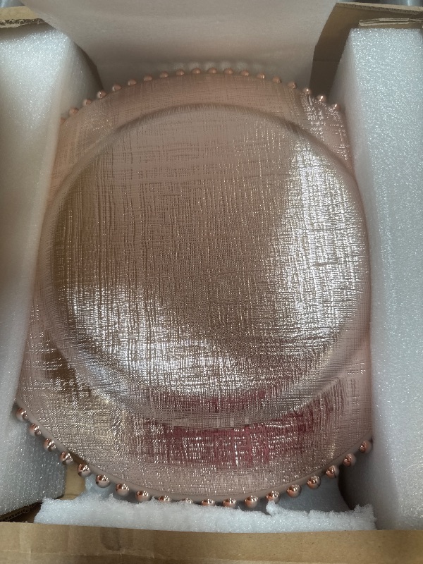 Photo 1 of Ms Lovely Cross-stitch Pattern Glass Charger 12.6 Inch Dinner Plate With Beaded Rim - Set of 4 - Rose Gold Color