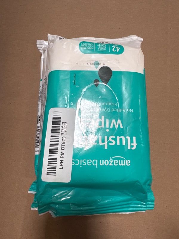 Photo 1 of Amazon Basics Adult Wet Wipes Flushable Fragrance Free, 126 Count (3 Packs of 42) Packaging May Vary