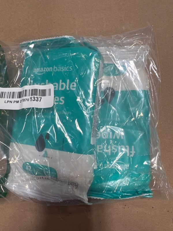 Photo 1 of Amazon Basics Adult Wet Wipes Flushable Fragrance Free, 126 Count (2 Packs of 42) Packaging May Vary