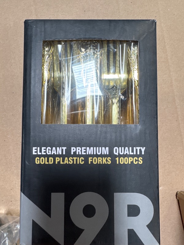 Photo 1 of N9R 100Pcs Gold Plastic Forks, Solid, Durable and Heavy Duty Plastic Forks, Perfect Utensils for Parties, Weddings