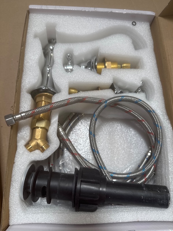 Photo 1 of GGStudy 2 Handles 3 Holes Faucet Widespread Bathroom Sink Faucet Chrome Basin Mixer Tap Matching Pop Up Drain with Overflow