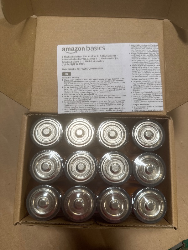 Photo 1 of Amazon Basics 12-Pack D Cell Alkaline All-Purpose Batteries, 1.5 Volt, 5-Year Shelf Life