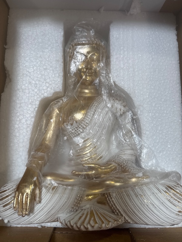 Photo 1 of Gold Buddha Statue 10.2'' - Large Indoor Buddha for Home Decor, Zen, Living Room & Meditation