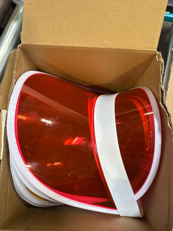 Photo 1 of 14 Pack Unisex Sun Visors Plastic Clear Cap Candy Color Transparent Tourist Visor Cap Colorful Poker Hat (White Border)