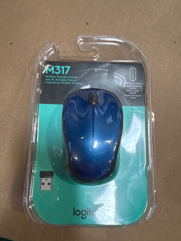 Photo 1 of Logitech M317 Wireless Mouse, 2.4 GHz with USB Receiver, 1000 DPI Optical Tracking, 12 Month Battery, Compatible with PC, Mac, Laptop, Chromebook - Blue