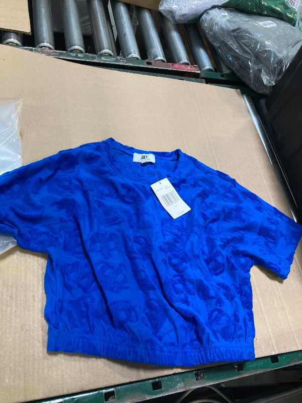 Photo 1 of Juicy Couture Womens Crew Neck Short Sleeve Towel Terry Top, Medium, Blue