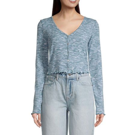 Photo 1 of Arizona Womens V Neck Long Sleeve Crop Top Juniors, Xx-large, Blue