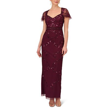Photo 1 of Papell Boutique Short Sleeve Beaded Evening Gown, 4, Red