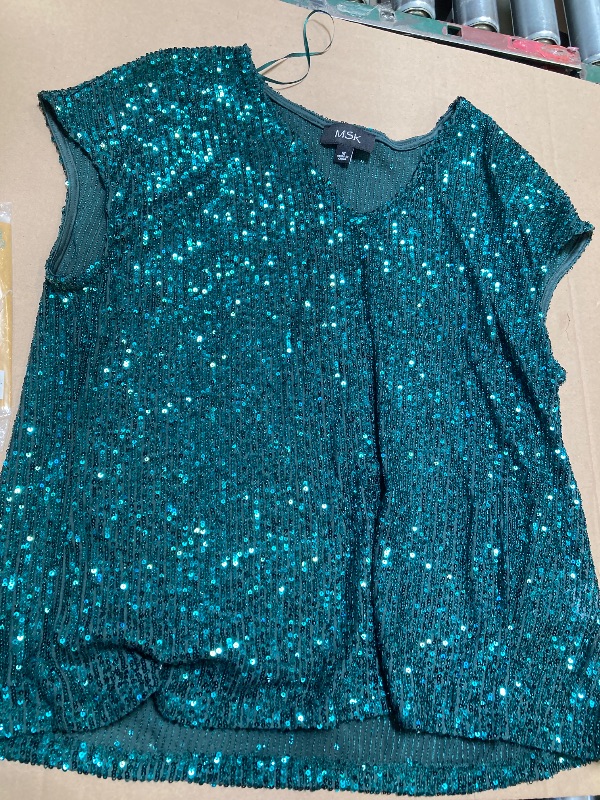 Photo 1 of Womens MSK Cap Sleeve V-Neck Sequin Blouse size medium 