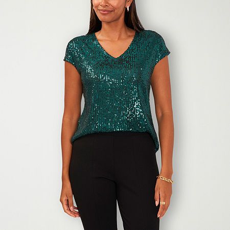 Photo 1 of Womens MSK Cap Sleeve V-Neck Sequin Blouse size medium 