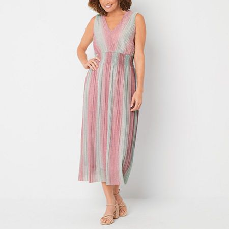 Photo 1 of Danny & Nicole Sleeveless Striped MIDI Fit + Flare Dress, 14, Pink
