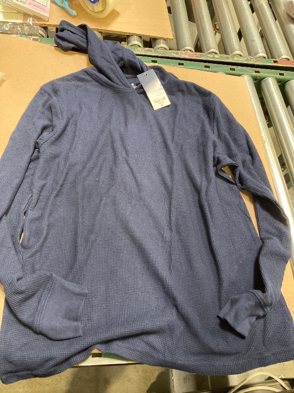 Photo 1 of Stafford Mens Navy Blue Long Sleeve Waffle Knit Thermal Hoodie Shirt XL