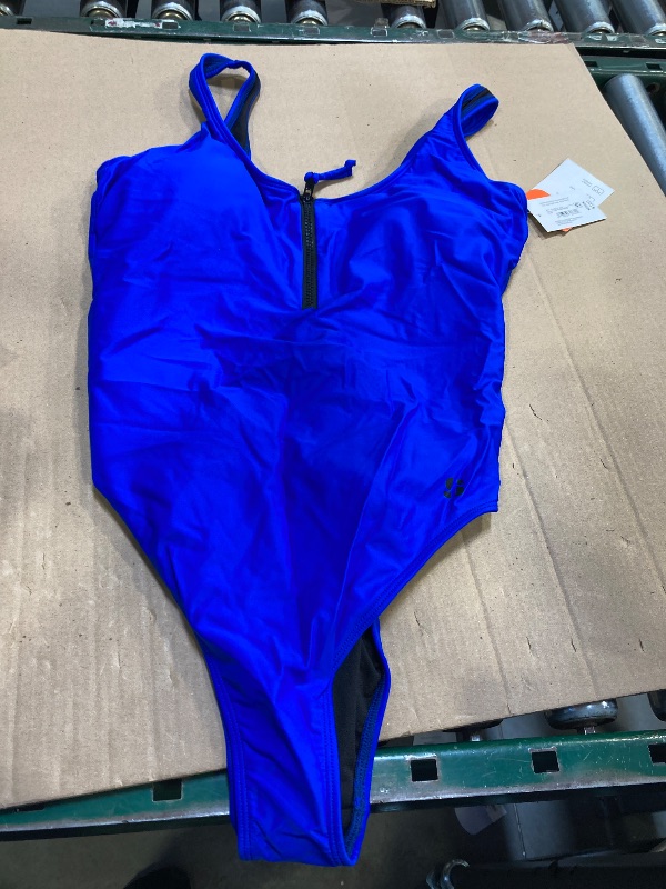 Photo 1 of Sports Illustrated Women’s Cobalt Blue Wide Straps Zipped Up 1Pc Swimsuit M