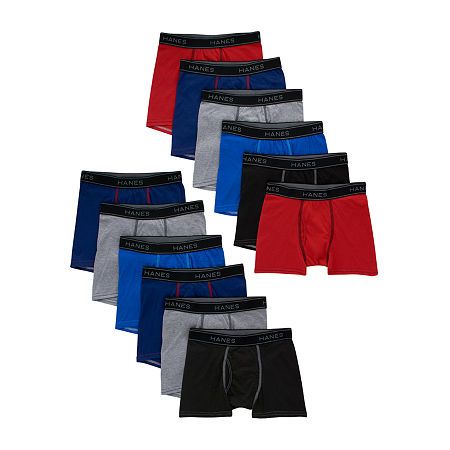 Photo 1 of Hanes Big Boys 10+2 Boxer Briefs Bonus Pack, Medium, Blue