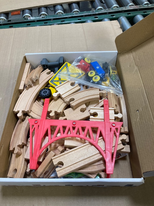 Photo 1 of Tiny Land 55PCS Wooden Train Set - Compatible with Major Brand Tracks, Educational Toy for Toddlers & Kids Ages 3-7, Durable Wooden Railway Tracks