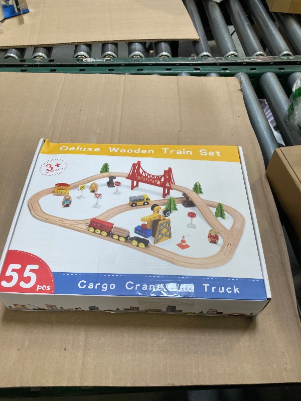 Photo 1 of Tiny Land 55PCS Wooden Train Set - Compatible with Major Brand Tracks, Educational Toy for Toddlers & Kids Ages 3-7, Durable Wooden Railway Tracks
