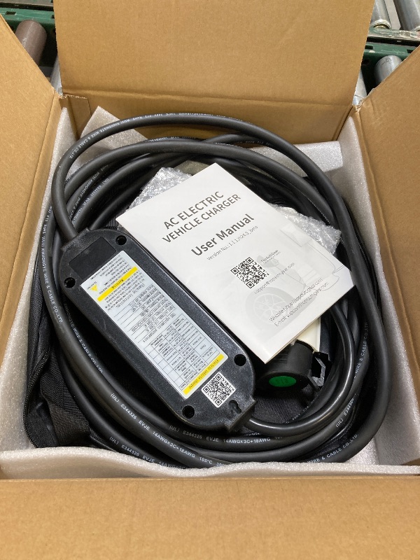 Photo 1 of Level 1 & Level 2 EV Charger 16Amp 110-240V,25ft Cable, Portable Electric Vehicle Charger with NEMA5-15P & 6-20 Plug Compatible for All Tesla and SEA J1772 EVs Home and Outdoor (White)