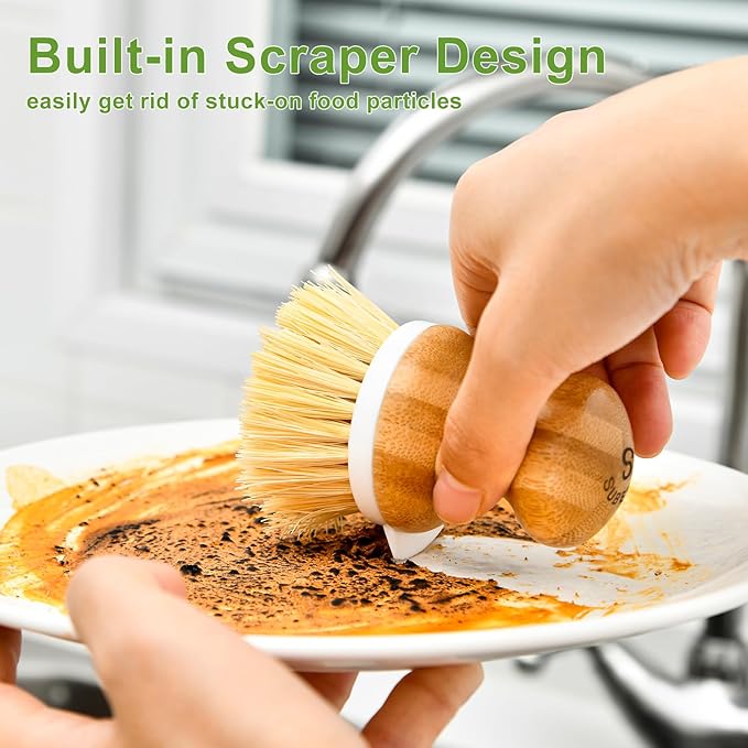 Photo 1 of SUBEKYU Bamboo Brush, Kitchen Dish Scrubber Brush 1 Set
