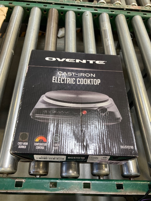 Photo 1 of OVENTE Electric Countertop Single Burner, 1000W Cooktop with 7.25 Inch Cast Iron Hot Plate, 5 Level Temperature Control, Compact Cooking Stove and Easy to Clean Stainless Steel Base, Black BGS101B
